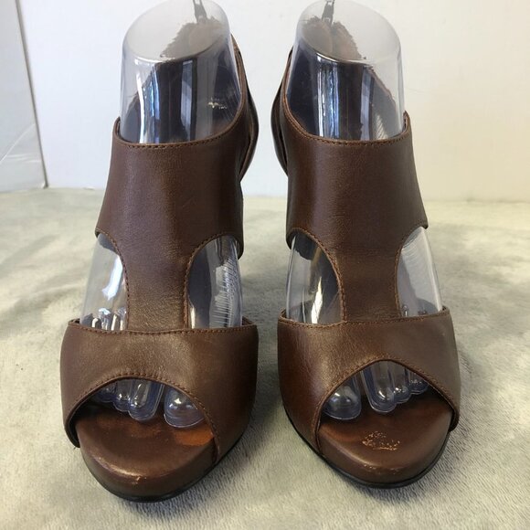 Sofft Pavia Brown Metallic Leather Peep Toe T-Strap Heels Size 8.5 - Picture 3 of 13